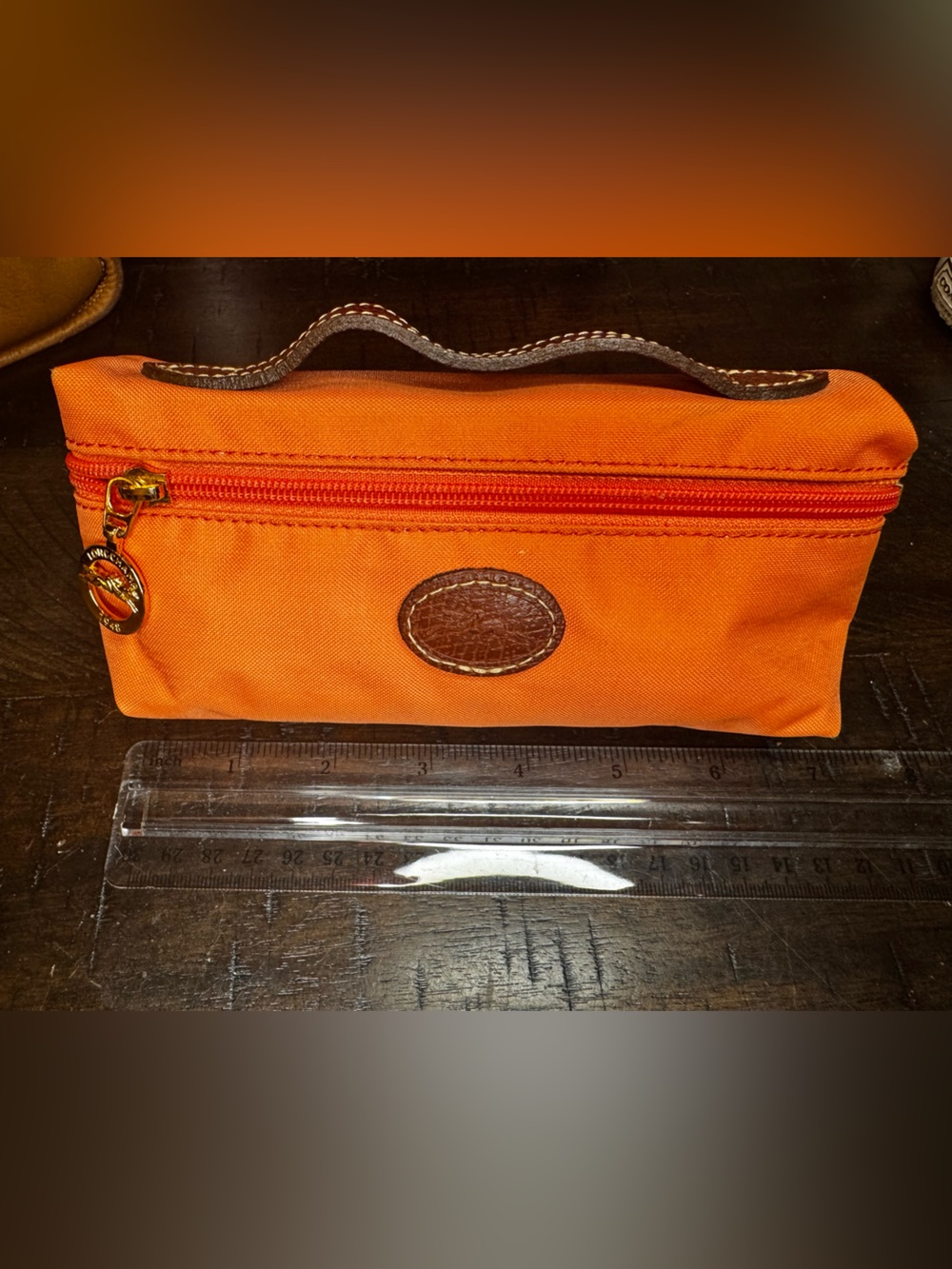Authentic Longchamp Small Papaya ‘Le Pliage’ Cosmetic Case
